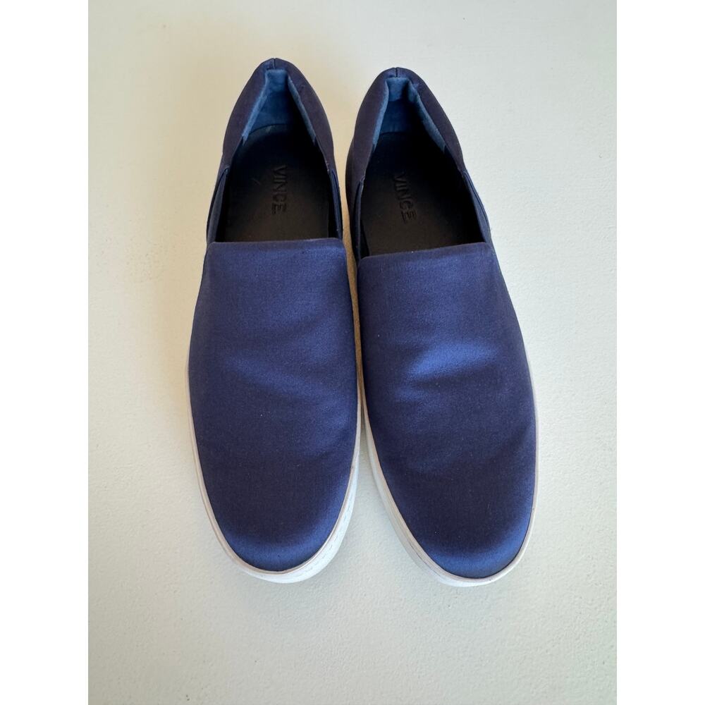 Vince Shoes Warren Royal Blue Satin Platform Slip On Sneakers Loafers Size 9.5 - Picture 2 of 9